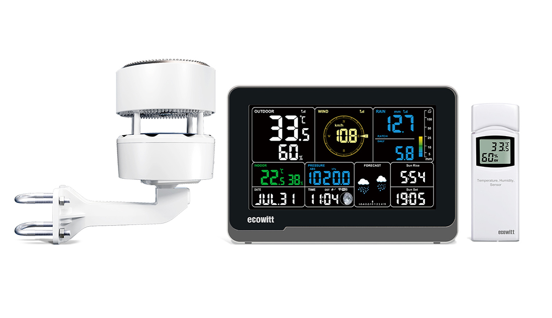 WS3902  7.5" Large LCD display WiFi Weather Station with 3-in-1 outdoor sensor Haptic Rainfall sensor Ultrasonic Wind Sensor